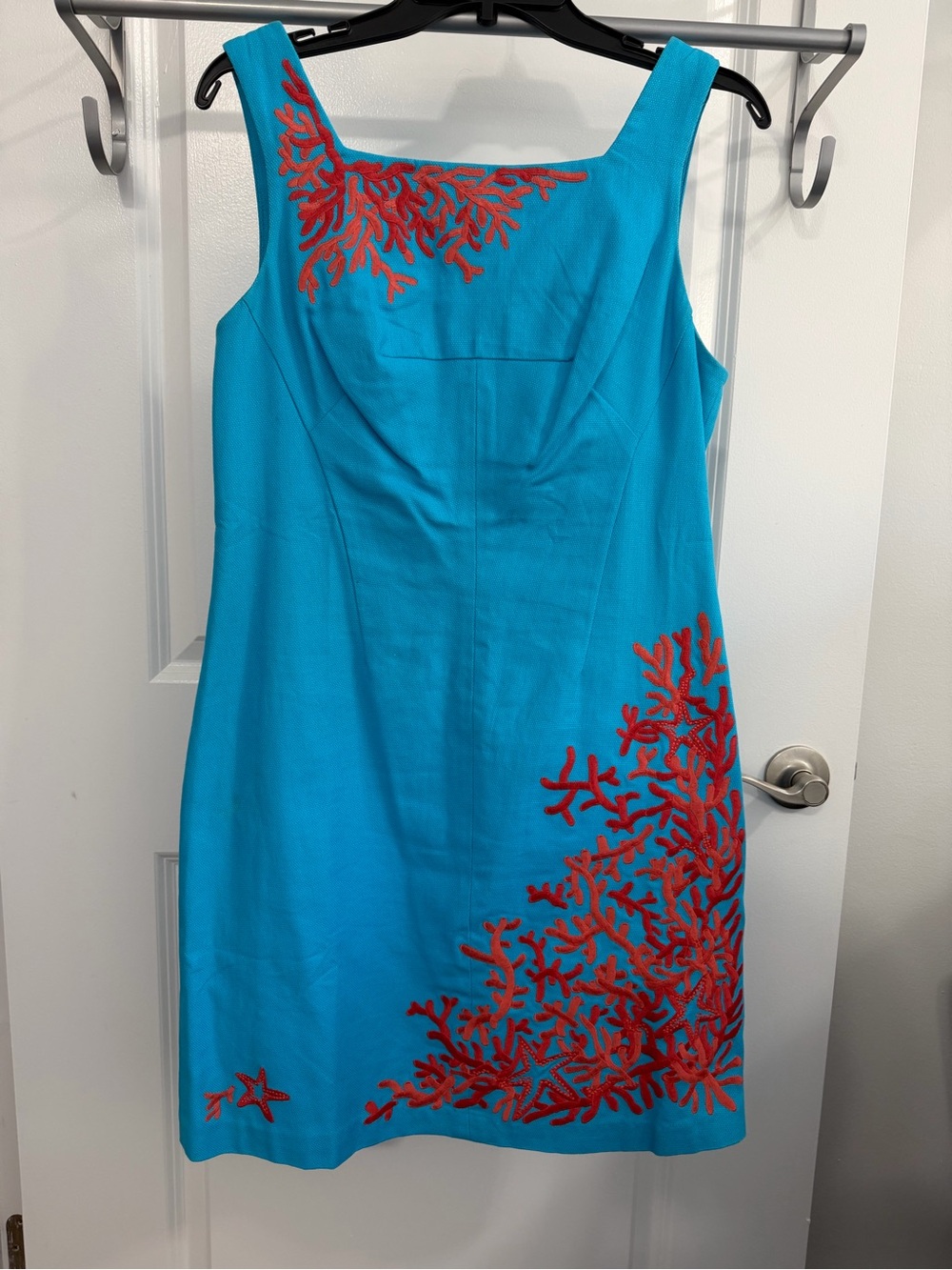 Lilly Pulitzer Turquoise Dress with Coral Red Embroidery